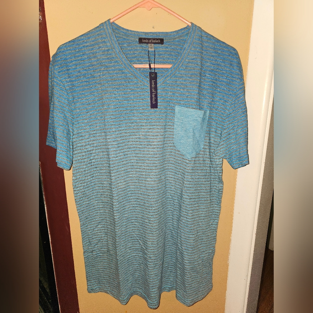 Lords Of Harlech T-Shirt Jaspe Striped V Neck Size M